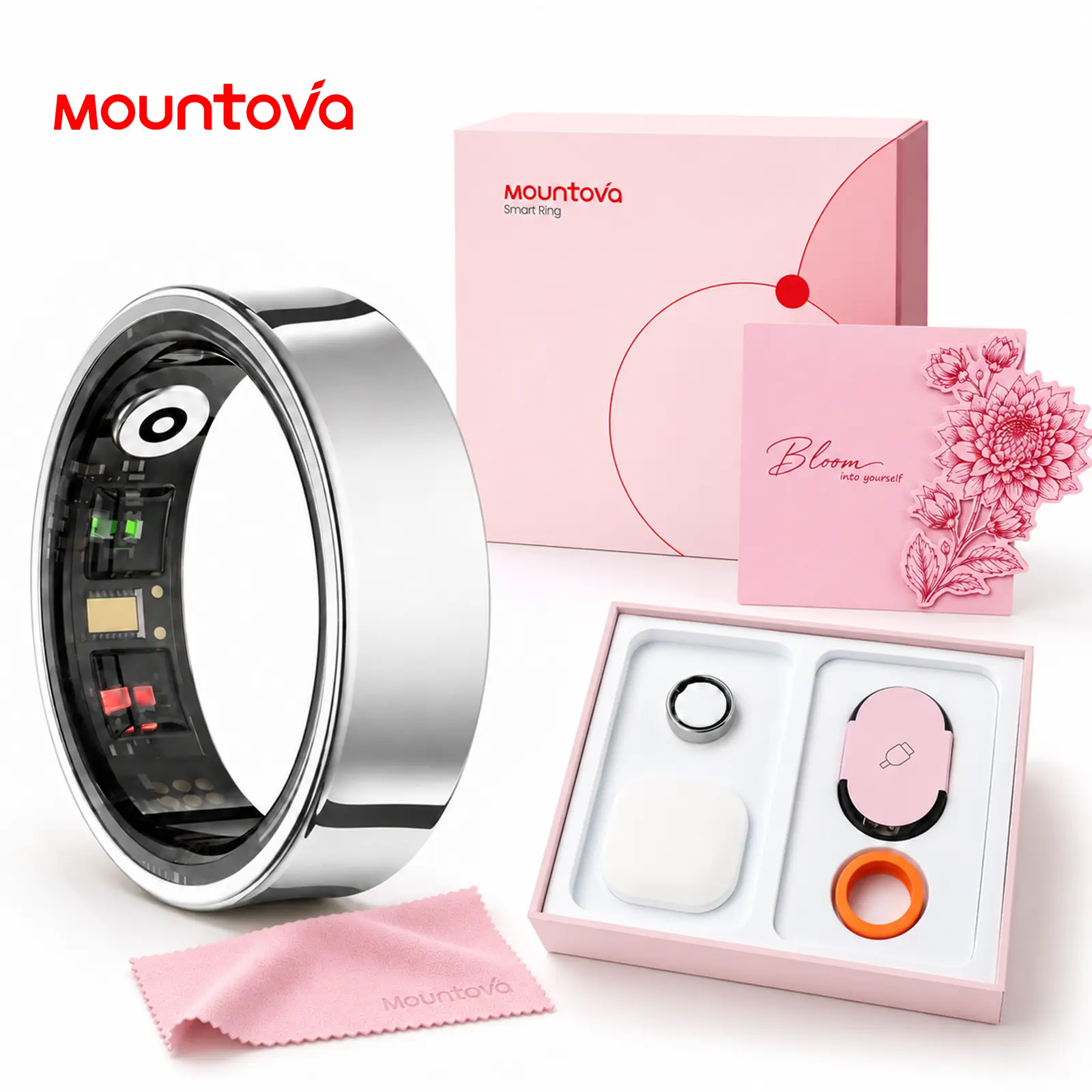 [OR5] AI Smart Ring Gift Set, 7 Accessories - Titanium/Ceramic/Stainless Steel Health Tracker, Sleep, Heart Rate, SpO2, Menstrual Cycle, Mood & Energy Monitoring, 5ATM Waterproof, 7-13 Day Battery, Charging Case, 3D Card - Gift for Mom, Wife, Girlfriend