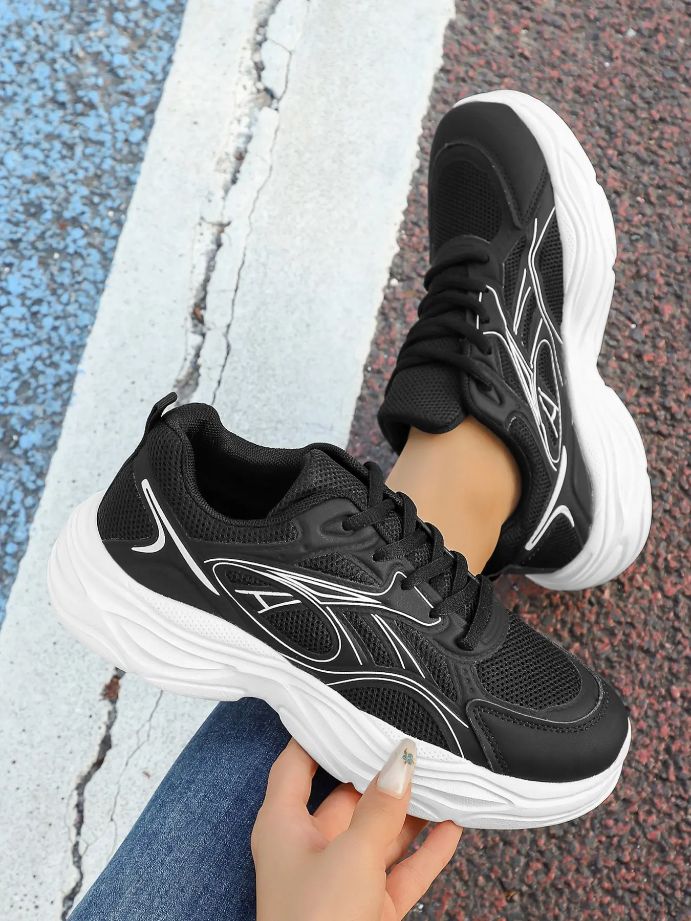 Women's Fashion Mesh Thick Sole Dad Shoes, Breathable Laces Sporty Sneakers, Y2K Street Style Running Shoes