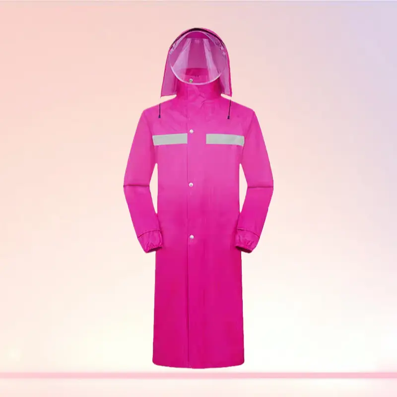 1-Piece Reflective Raincoat with Reflective Strips - Long, Double-Layer, Thick, Integrated Cut for Outdoor Work Guard Duty & Security Labor Staff