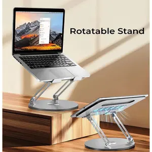 Laptop Stand with 360° Rotating Base Adjustable Aluminum Laptop Stand, 2-in-1 Multifunctional Laptop Stand for desk & Gaming laptop & Mobile stand, Gray gear computer