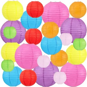 24 count Multi Colored Paper Lanterns (6" 8" 10" 12")  Colorful Paper Lanterns Party Decorations for Summer Party, Classroom, Room,  Shower, Wedding, Birthday ( Sizes)