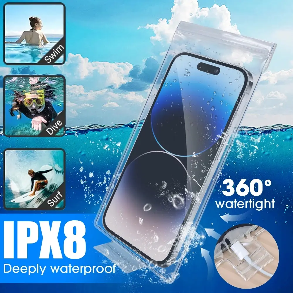 Transparent Waterproof Phone Case Universal Underwater Phone Protector Pouch Bags for iPhone 17 Pro Max Samsung Xiaomi Summer