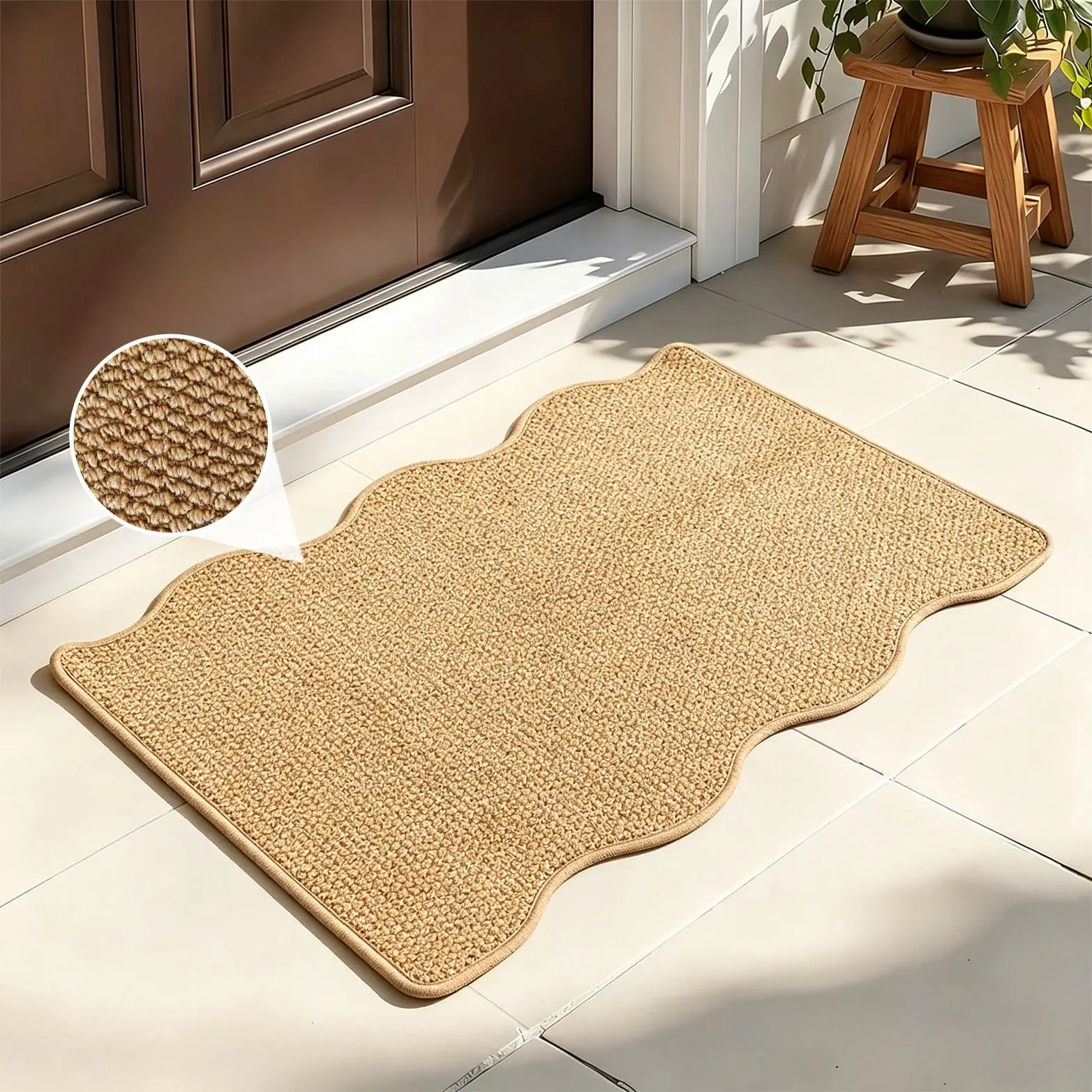 1pc Brown Wave Shape Pineapple Grid Door Mat, TPR Anti-Slip Backing Dirt-Trapping Rug for Entryway Porch Kitchen, Durable & Easy Clean, Unique Irregular Entry Mat