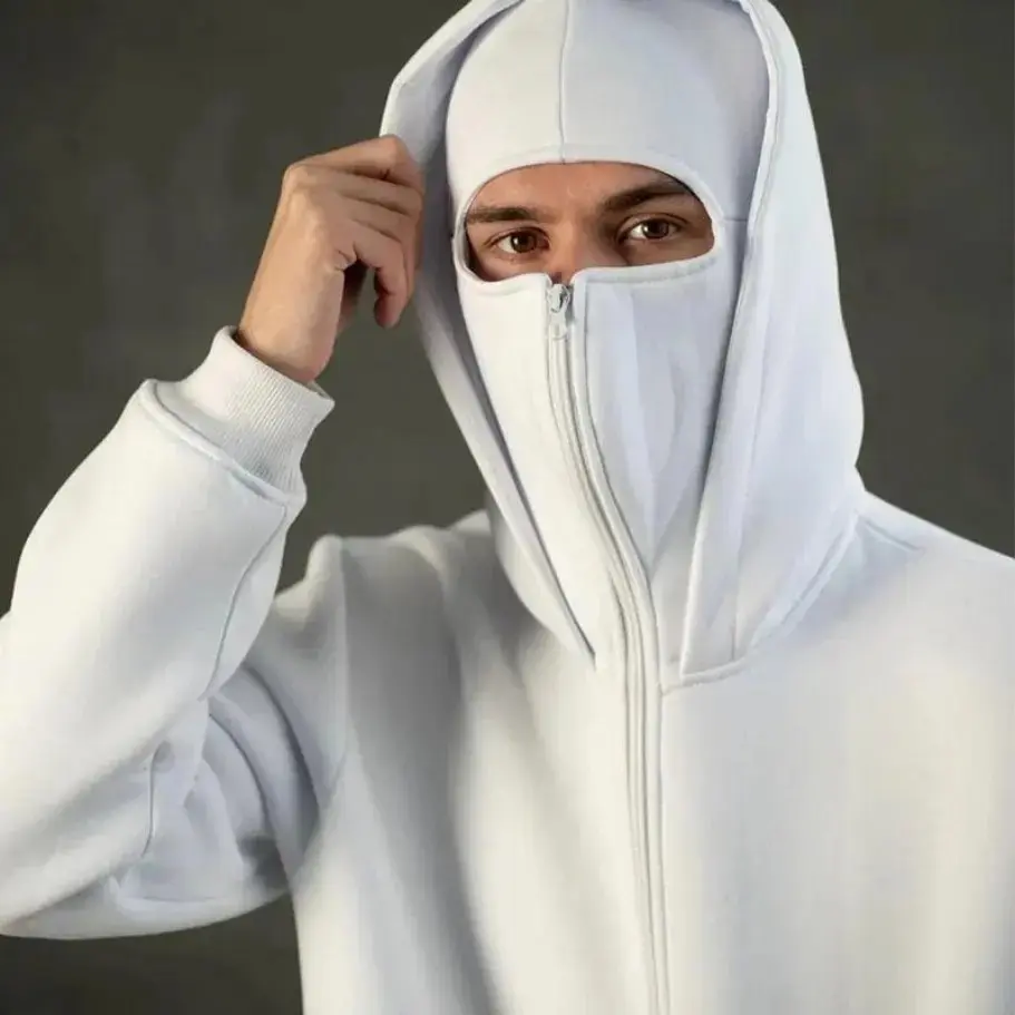 Balaclava Hoodie Double Balakrava mask Hood Zipper Cardigan Hoodies Men Fall Outfits Plus Size 2025 2000s Outfits Streetwear Long Sleeve Baggy Windproof Cozy Comfortable Unisex Casual Outdoor Hoodie