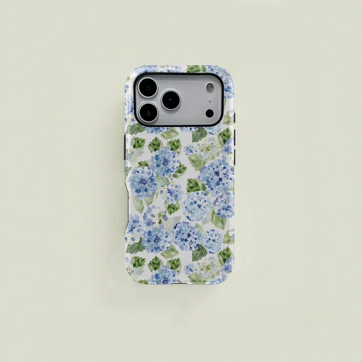 Blue Hydrangea Chic Strapless 2-in-1 Shockproof PC-TPU Flexible Layer Heavy Duty Protection Case - Durable Polycarbonate Accessory for Multiple Phones: iPhone 11-17 Premium Series, iPhone 16 Plus Spring-Summer Stylish Phone Accessories