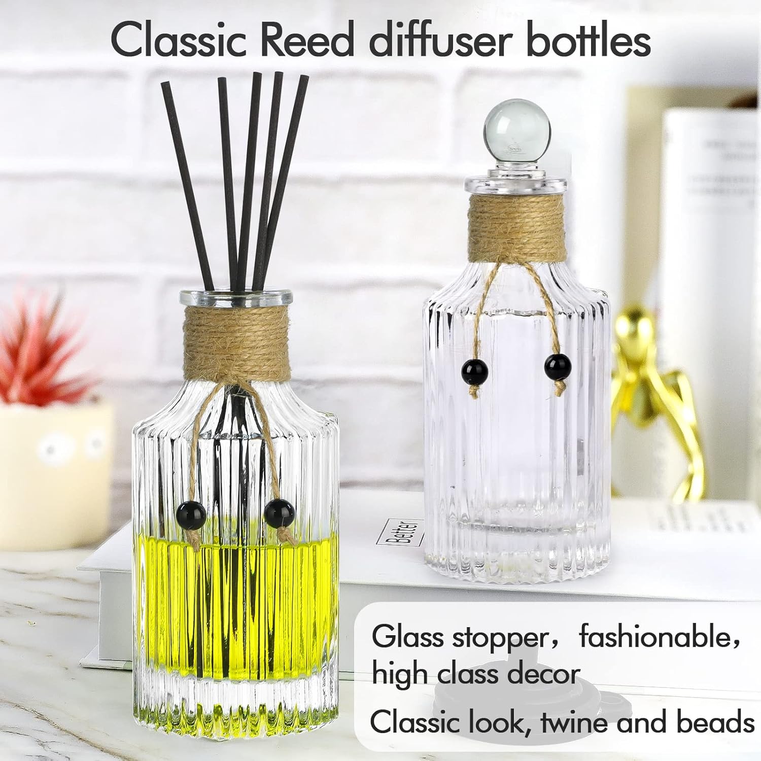 Reed Diffuser Bottle Glass Diffuser Bottles 8oz/250ml Set of 4 Empty Essential Oil Clear Decorative Bottle with Stoppers and Reed Sticks Bulk  Perfume Jar