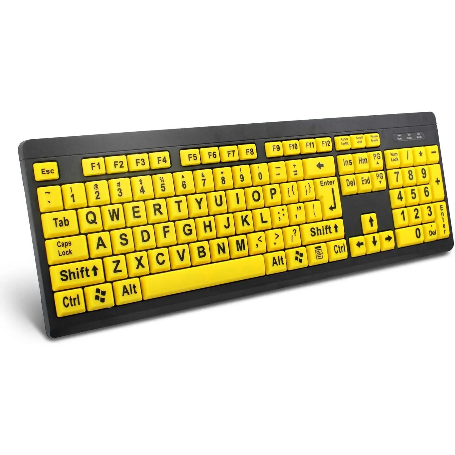 Wired USB Large Print High Contrast Keyboard with Synthetic Quiet Keys, 104-Key Layout, Multi-OS Compatibility for Visually Impaired Individuals (Yellow+Black)