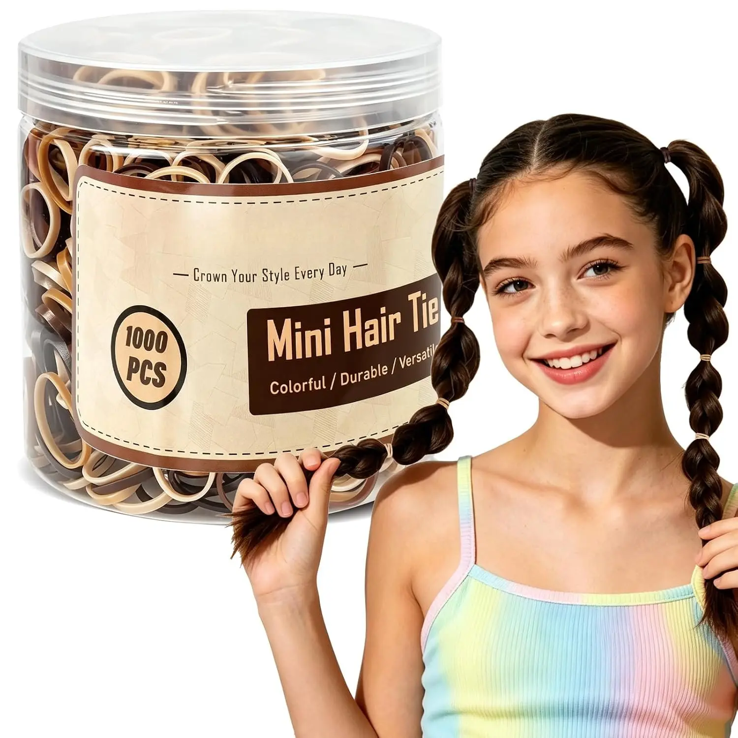 1000-Count Mini Flexible Rubber Bands, Plastic Elastic Stretch Hairbands for Little Girls - Soft, Durable, Snag-Free Bulk Pack for Everyday Use, Unisex Hairstyles and Braids