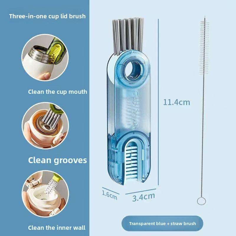 3-in-1 Portable Cleaning Brush Set: Lid Brush, Bottle Brush, Rim Brush & Vacuum Flask/Water Cup Cleaner