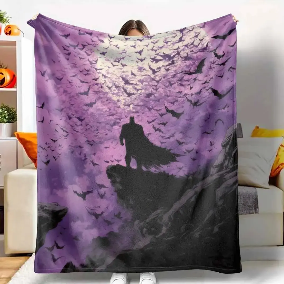Gothic Hero Flannel Blanket, Dark Bat Moonlight Print Soft Cozy Throw for Adults Kids, Sofa Bed Bedroom Decor Halloween Gift
