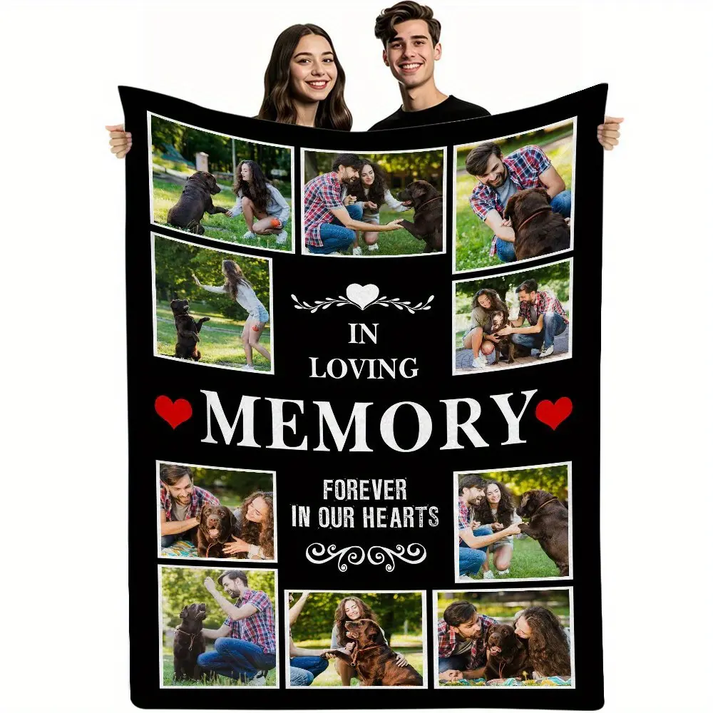 Personalized Pet Memorial Flannel Throw Blanket, Custom In Loving Memory Dog Cat Photo Soft Cover, Cozy Warm Sympathy Gift for Her Him Pet Lovers, Bereavement Home Decor for Couch Sofa Bed, Summer AC Nap Blanket, Forever In Our Hearts