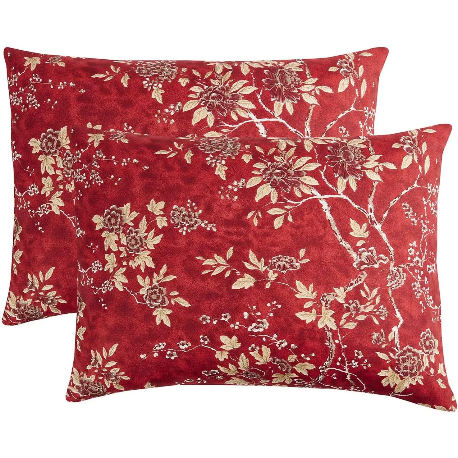 - Floral Pillow Cases, Vtage  Toile   Prted, Set of 2 Soft Pillowcases Pillow Shams Covers, Red, Kg Size 20x36 ches