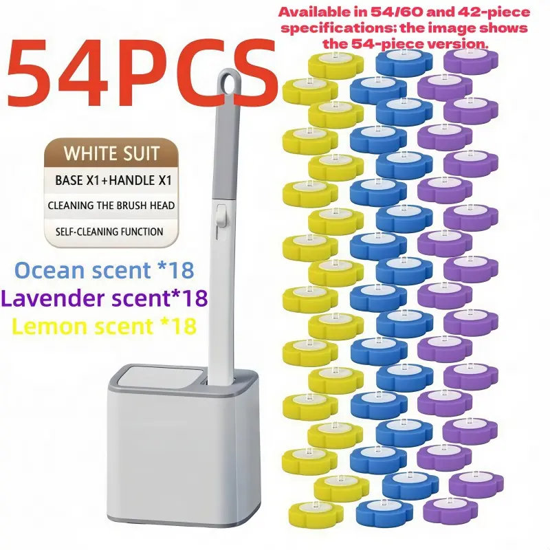 One-Use Toilet Cleaning Set, Toilet Scrubber Kit, Toilet Wand, Includes 54 Replacement Brush Heads, Wall-Mounted Sink Cleaner System, Bathtub Drain Cover, Urinal Holder, Bathroom Cleaning Tool, Bathroom Supplies