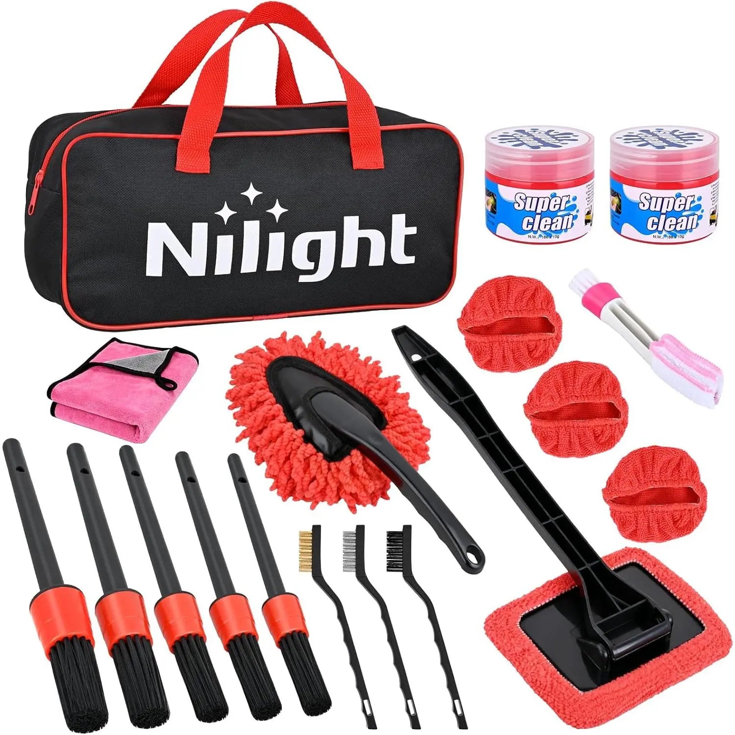 Nilight 15PCS Durable Car Detailing Kit - Automotive Interior-Exterior Cleaning Tools with Space-Saving Storage Bag, Surface Cleaner, Easy-to-Use for Beginners, Father's Day Thoughtful Gift Choice
