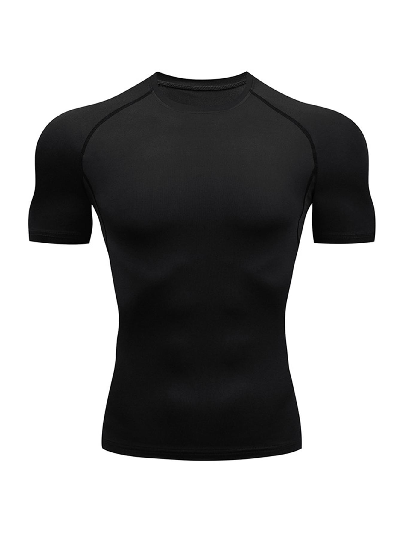 Men's Round Neck Sports Tee, Summer Clothes Tight Athletic Compression Shirts Quick Drying Breathable Crew Neck Short Sleeve T-shirt for Gym Workout Running, Casual Sporty Top