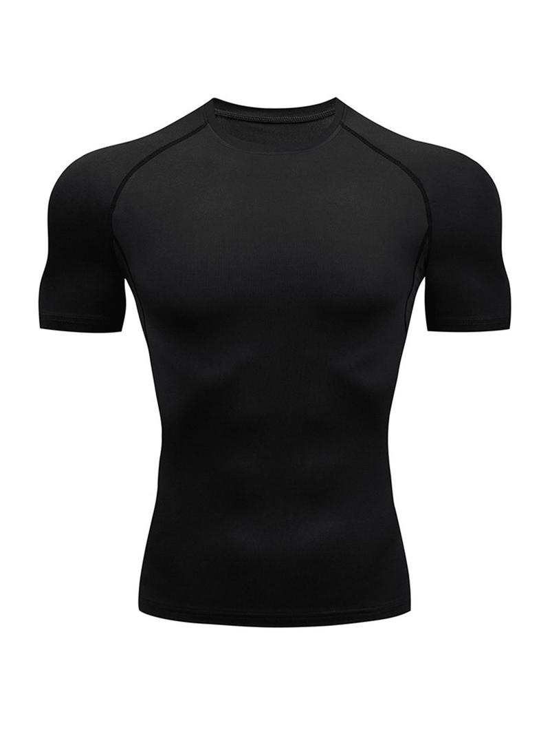 Men's Round Neck Sports Tee, Summer Clothes Tight Athletic Compression Shirts Quick Drying Breathable Crew Neck Short Sleeve T-shirt for Gym Workout Running, Casual Sporty Top