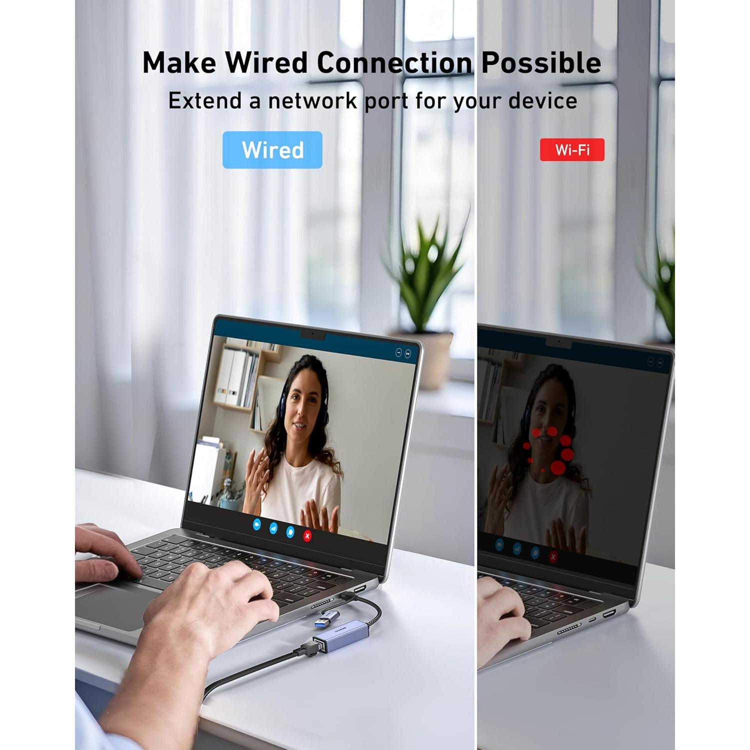 USB 3.0 to Ethernet Adapter, USB C to RJ45 Gigabit LAN (1000Mbps) Network Adapter, Compatible with MacBook/Pro/Air, Surface Pro, Windows 11/10/8/7,  OS [Aluminium Shell&Nylon ]