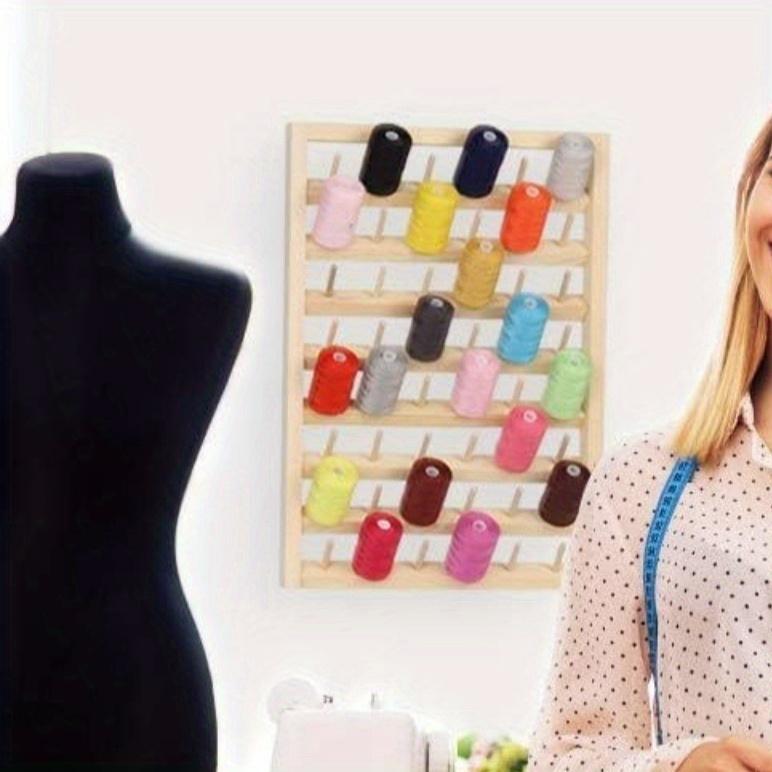 48 - Spool Wall - Mounted Sewing Thread Storage Rack - Beige, Space - Saving Design, with Hanging Hooks, Suitable for Quilting, Embroidery and Jewelry Storage - Includes Screws and Rubber Washers