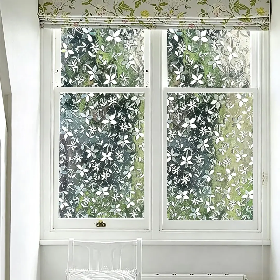 Cherry Blossom Window Privacy Film, Static Adhesive No-Glue Frosted, Insulated UV-Protective Decorative Window Sticker, Reusable Waterproof, Decoration