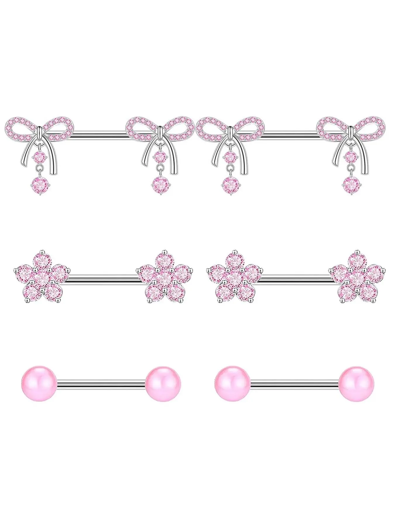 3ps Nipple Studs, Butterfly Knot Flower Piercing Jewelry, Body Jewellery, Cute Cool Girl Design, Suitable for Women, Daily Wear, All Seasons