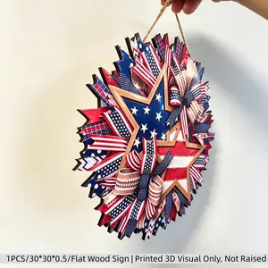 Vintage Us Flag Star Flat Wooden Wreath Sign, Independence Day Front Door Wall Hanger, Crafts Decorative Item, Model 001