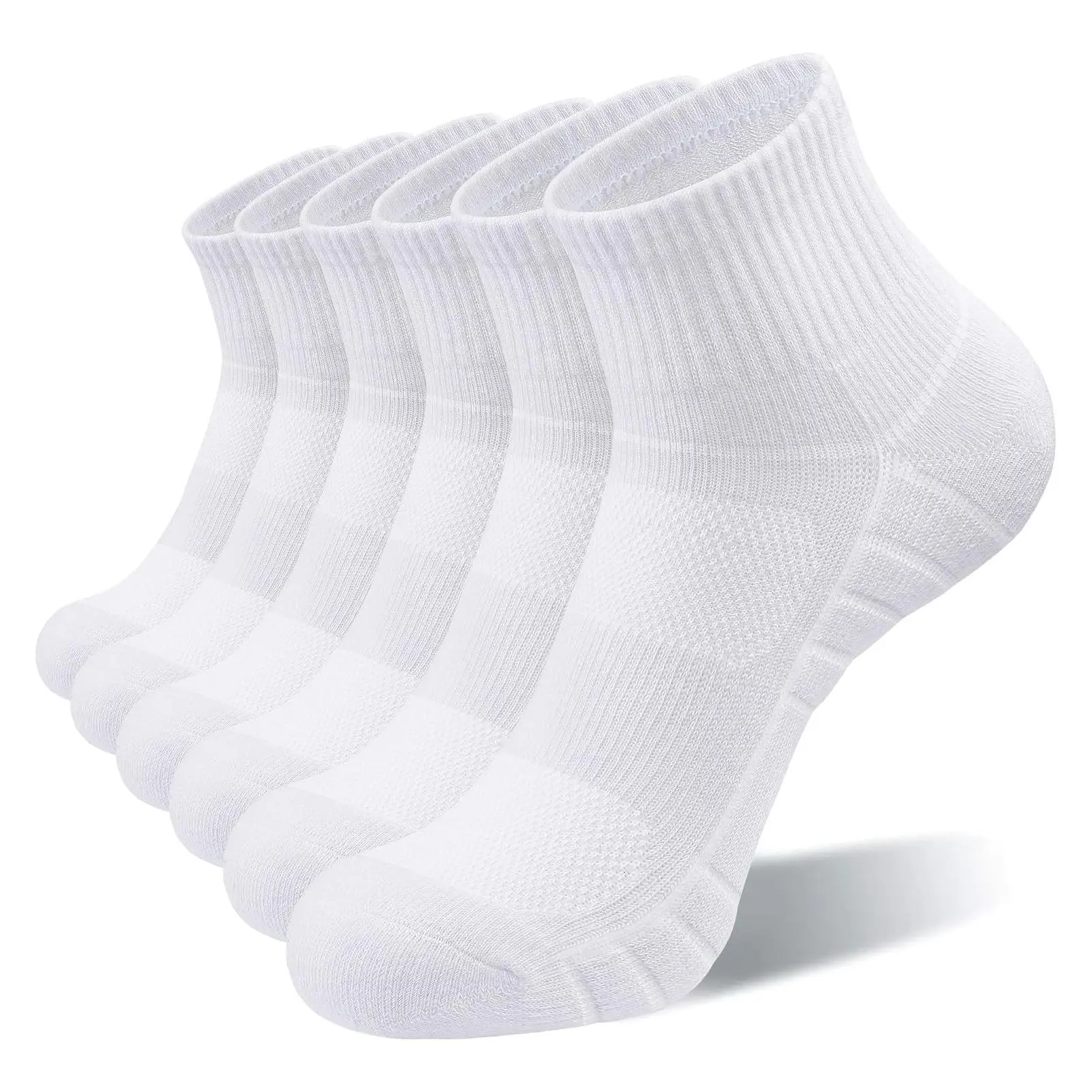 Athletic Quarter Socks for Men & Women, Breathable Cotton Mesh, Cushioned Arch Support, Non-Slip Running Ankle Design, 6-PackGift