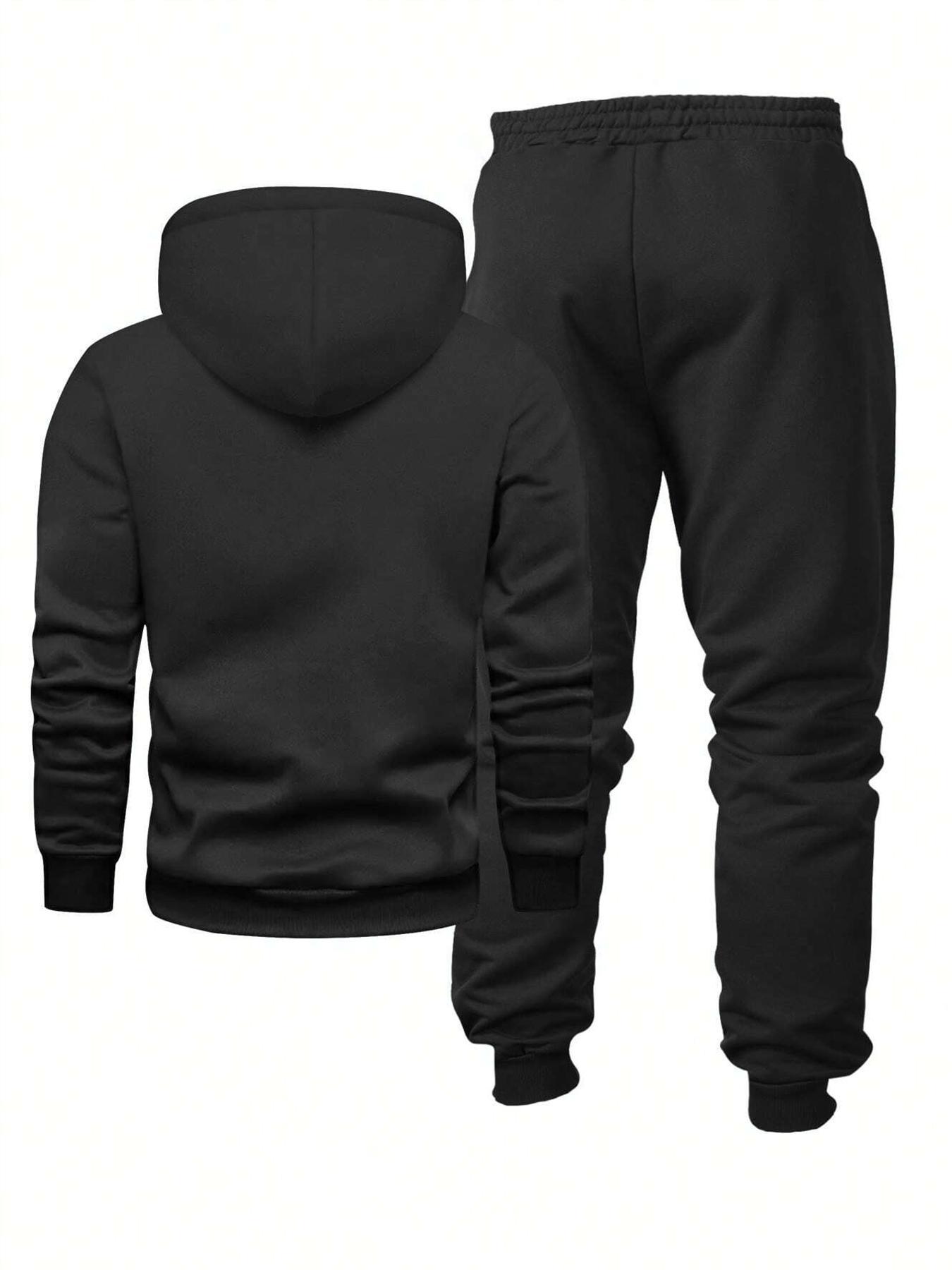 Men's Plush Hoodie & Drawstring Waist Sweatpants Two-Piece Set, Casual Lounge Set, Men's Spring & Fall Clothes