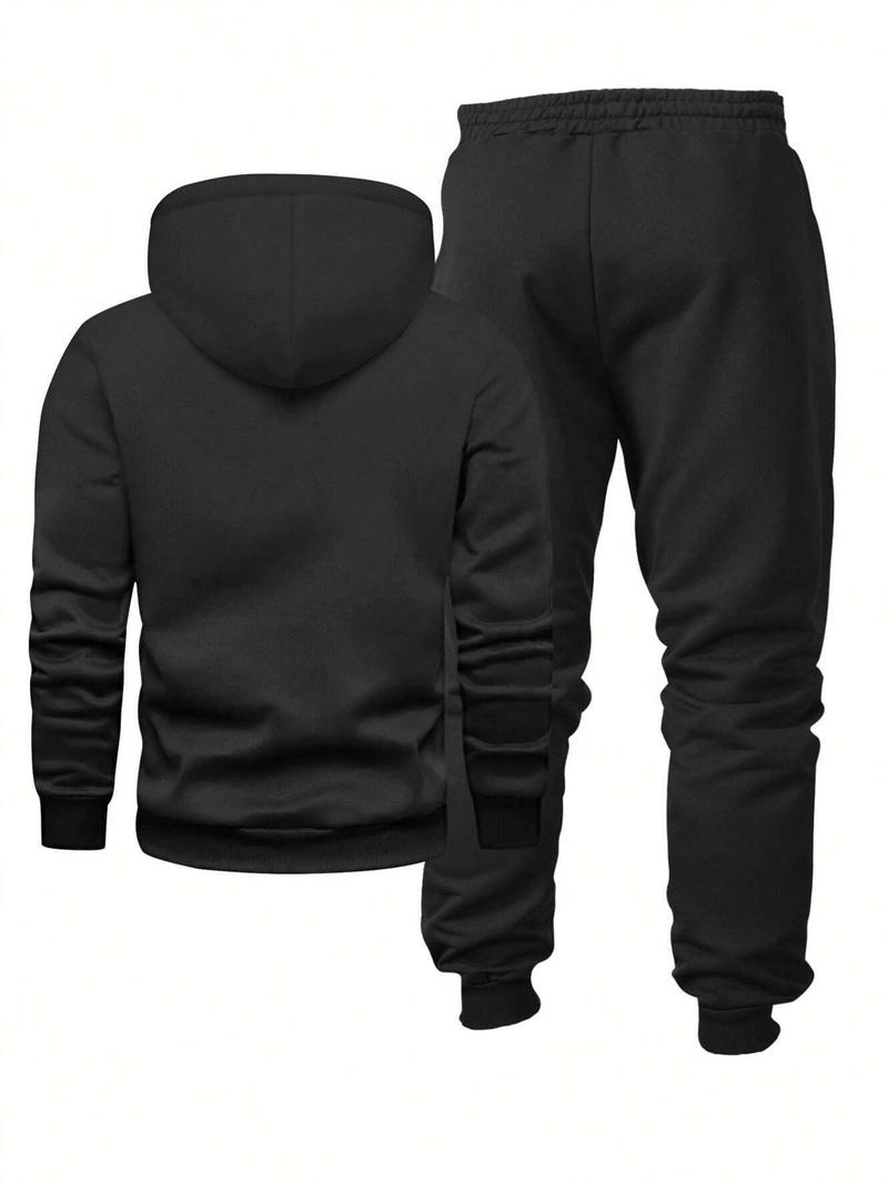 Men's Plush Hoodie & Drawstring Waist Sweatpants Two-Piece Set, Casual Lounge Set, Men's Spring & Fall Clothes
