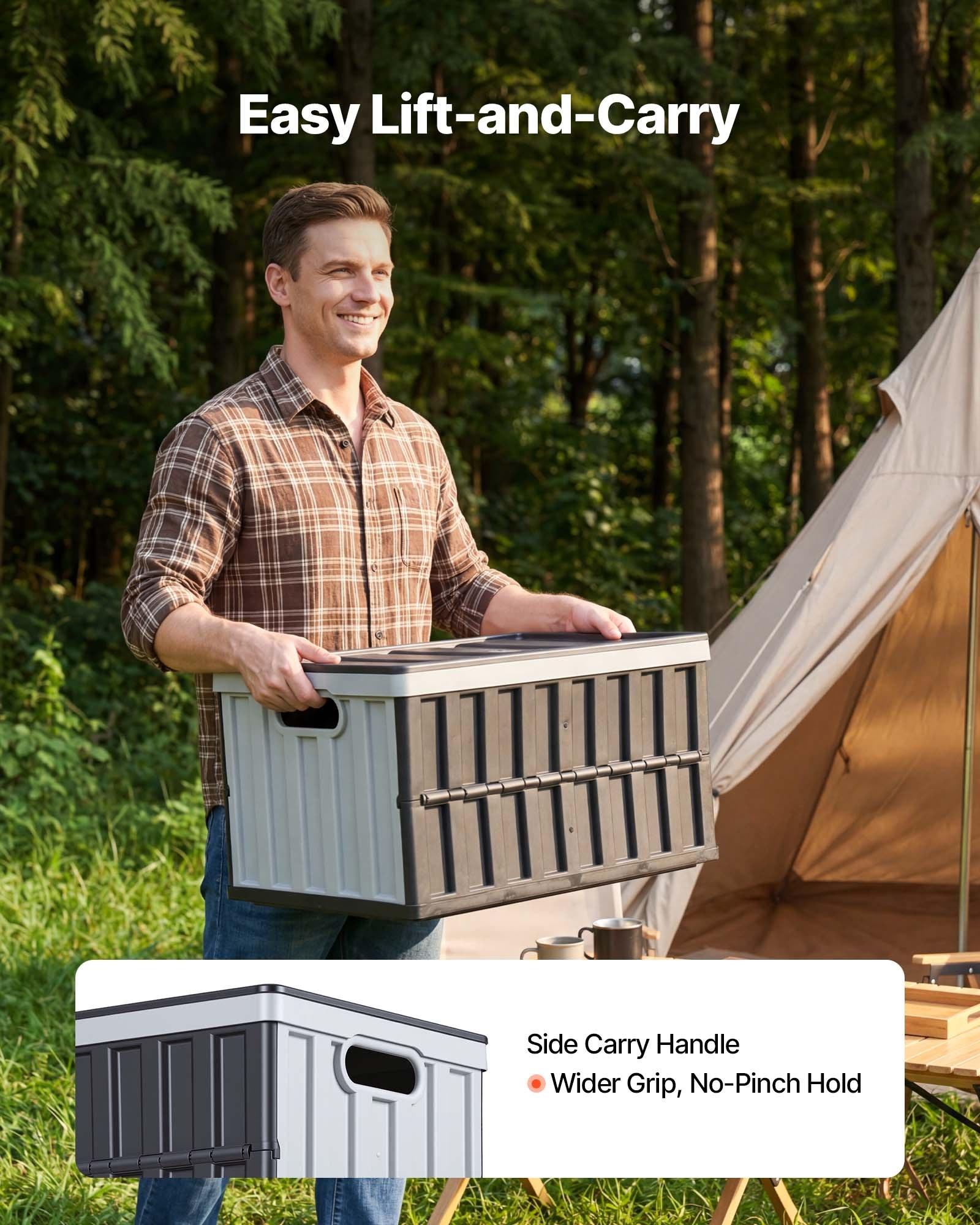 VEVOR Plastic Collapsible Storage Bins with Lids, 65L 3 Packs, Stackable Folding Storage Crates with Handles, Holds 84 lbs Per Bin, Heavy Duty Containers, Space-Saving Baskets, for Home Organizing