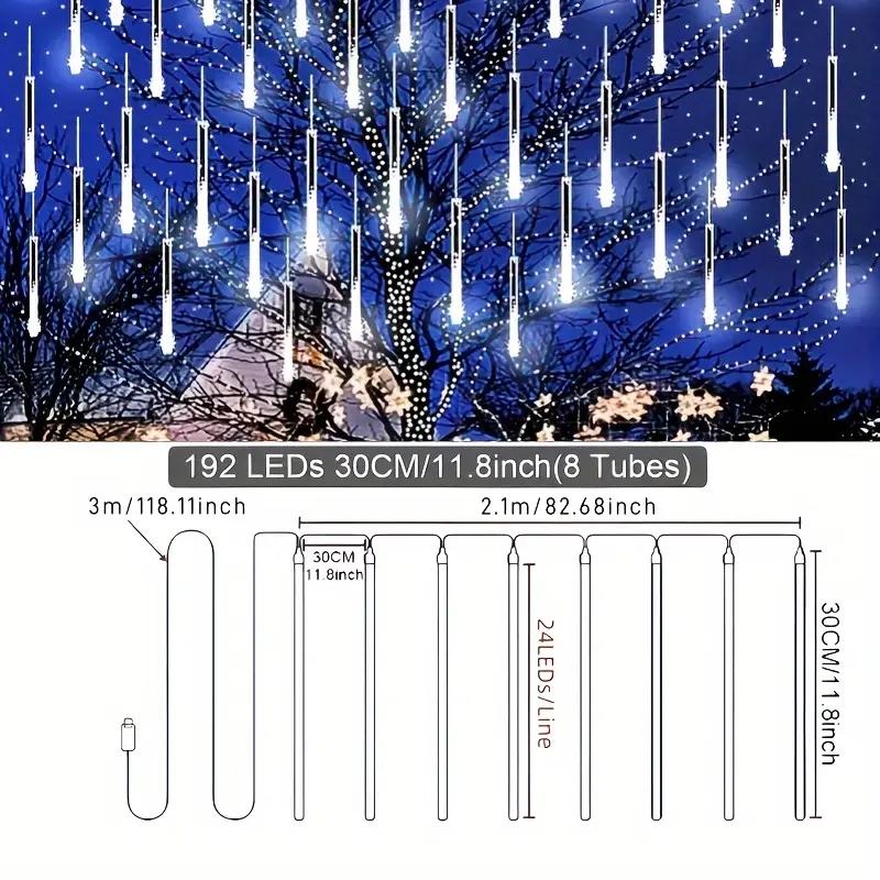 96leds USB Meteor Shower String Lights, 8 Strings Ed Festival Lights, Outdoor Garden Yard Lights, Christmas New Year Wedding Valentine Decorations, Party Lighting Decoration