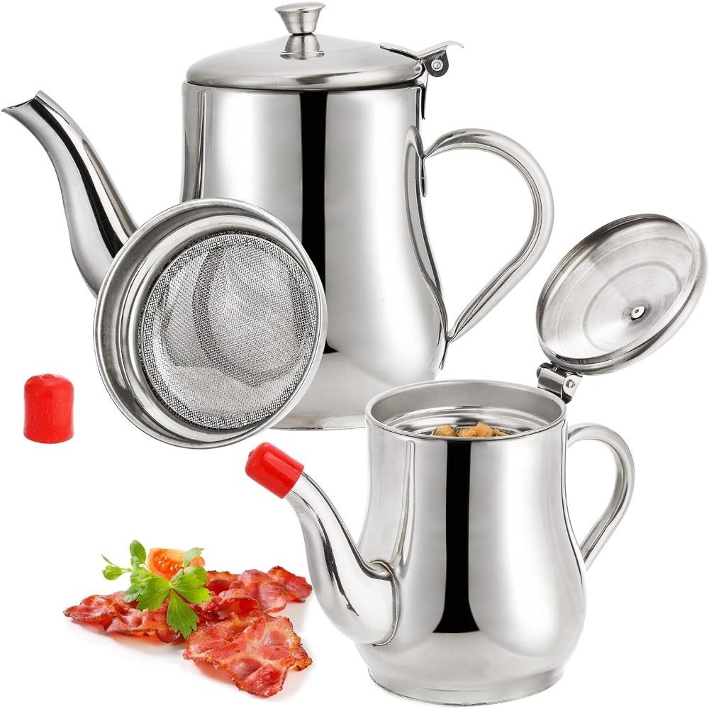 Stainless steel oil bottle, household oil storage, filter, oil separator, multi-purpose condiment bottle, non-stick oil bottle, large capacity., 24oz 32oz Stainless Steel Oil Storage Pot for Storing Frying Oil and Cooking Grease