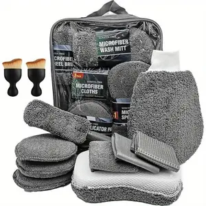 Car Cleaning Kit (11 Piece Set), Tire Brush, Microfiber Gloves, Scratch Repair Pad, Detail Sponge for Car Interior and Exterior Care
