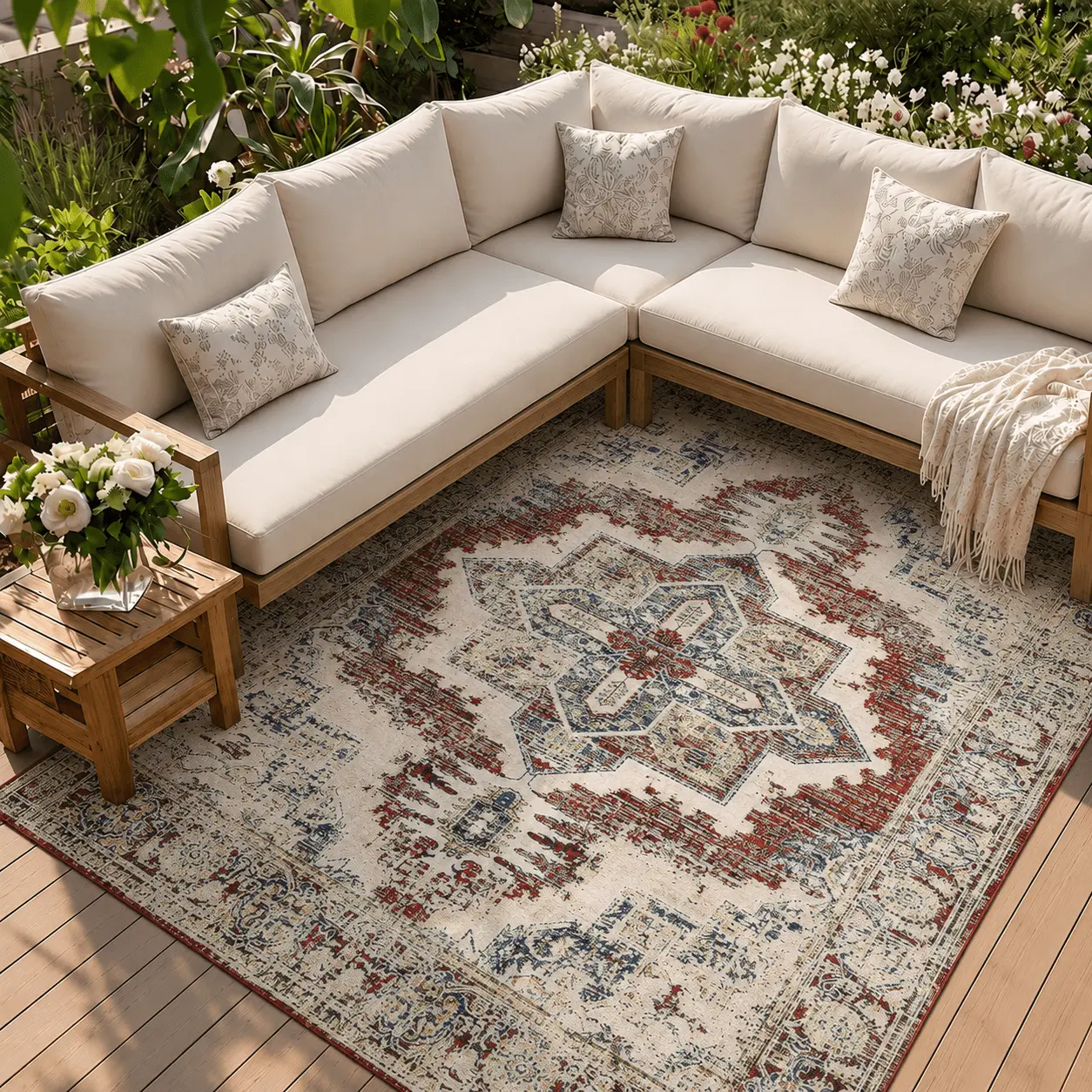 ORHOPUI Outdoor Area Rug, 4'x6', 5'x 7', 6'x 9' & 8'x 10', Lightweight Reversible Patio Carpet, Easy-Clean Foldable Mat for RV Camping, Deck, Balcony, Porch, Garden, Picnic & Backyard Outdoor Decor