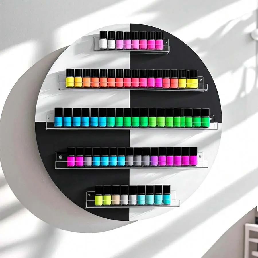 Mount Nail Polish Rack, 5 Layers Round Nail Polish Organizer, Nail Salon Storage Display Shelves Perfume Bottles Holder W/Acrylic Baffle