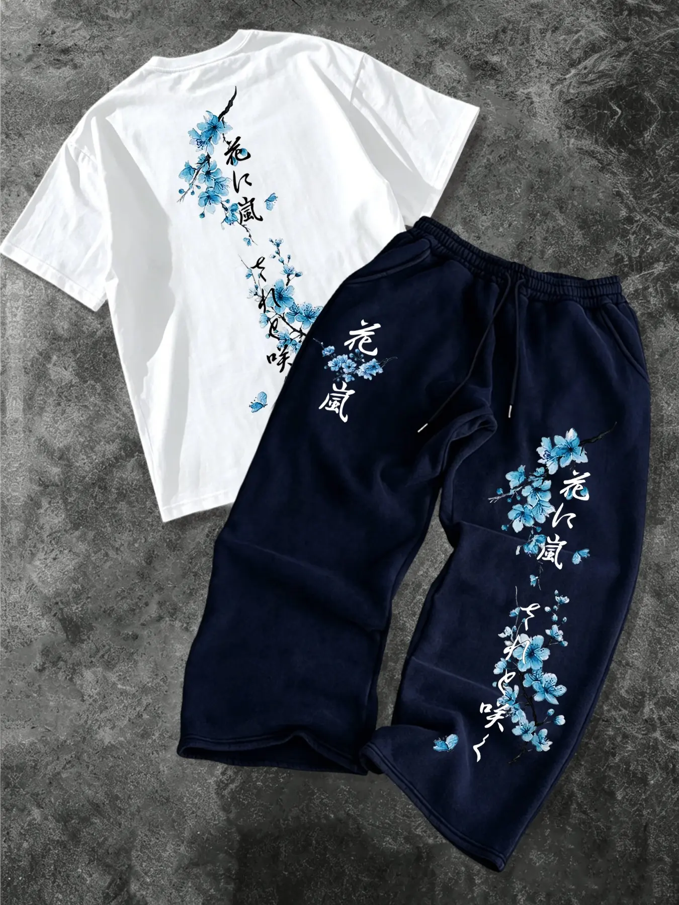 Men's Trendy Graphic Print Suit, Casual Loose-Fitting Short Sleeve Top + Drawstring Sport Pants, Versatile All-Season