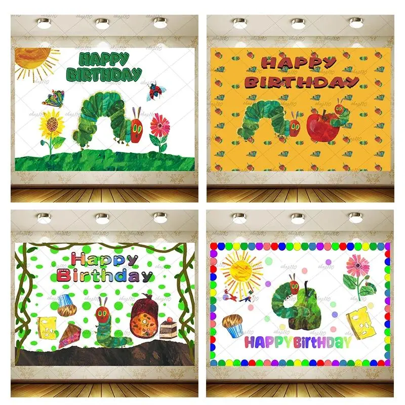 Lightweight The Very Hungry Caterpillar Theme Hanging Backdrop Kit - Customizable Polyester Fabric Watercolor Print Backdrop Display for Birthday Parties, Baby Showers, Festive Wall Decor, Room Decor Supply
