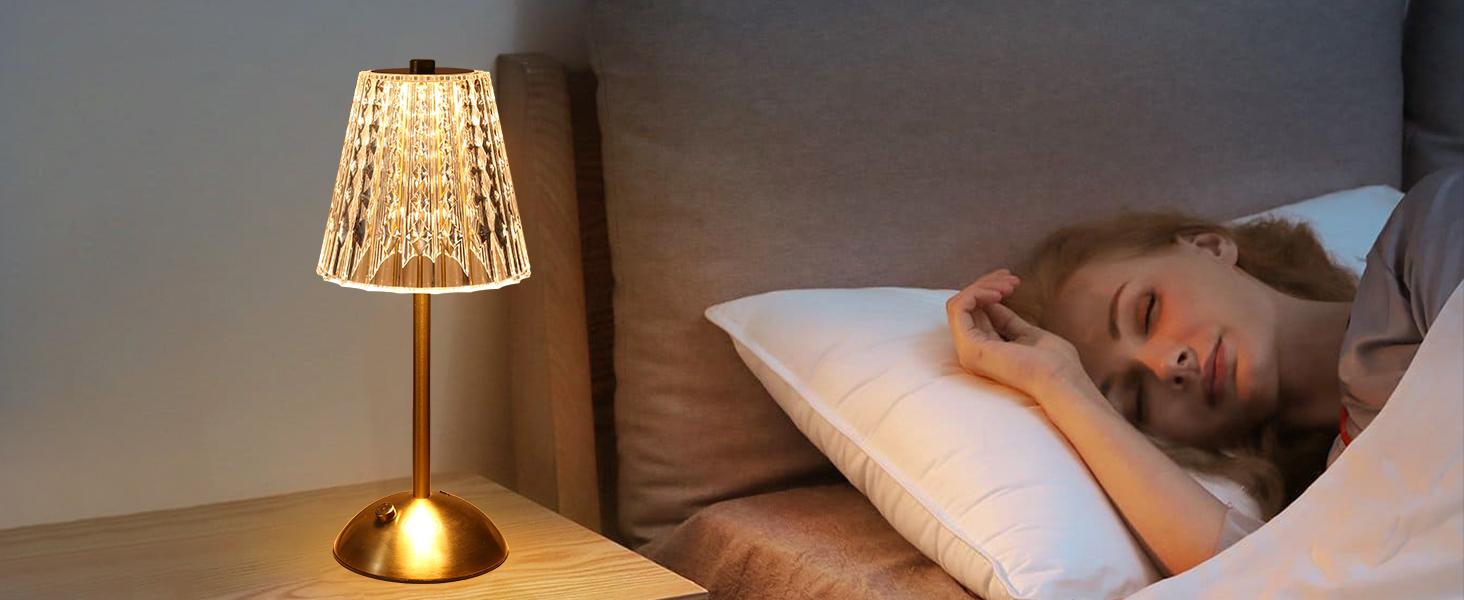 Cordless lamp,Dimmable Crystal Table Lamp 3 Colors LED Gold Lamp,Touch Lamp Diamond Crystal Lamp, Rechargeable Small Lamp, Wireless Lamp Vintage Lamp for Bedroom Living Room Bathroom Hotel Bar