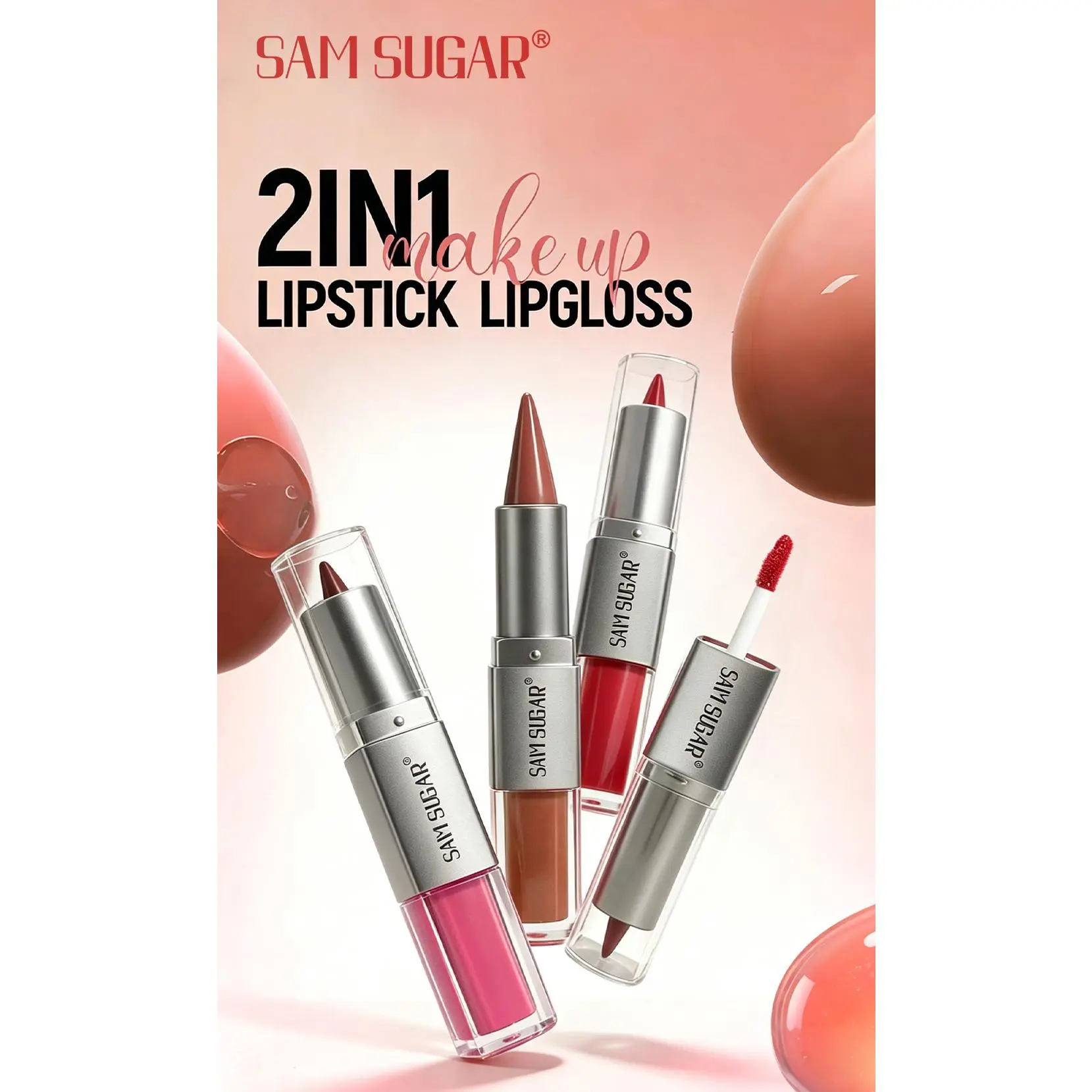 Lip gloss and lip liner 2-in-1 lipstick, moisturizing, fine shimmer, long-lasting, easy to apply, enhances complexion