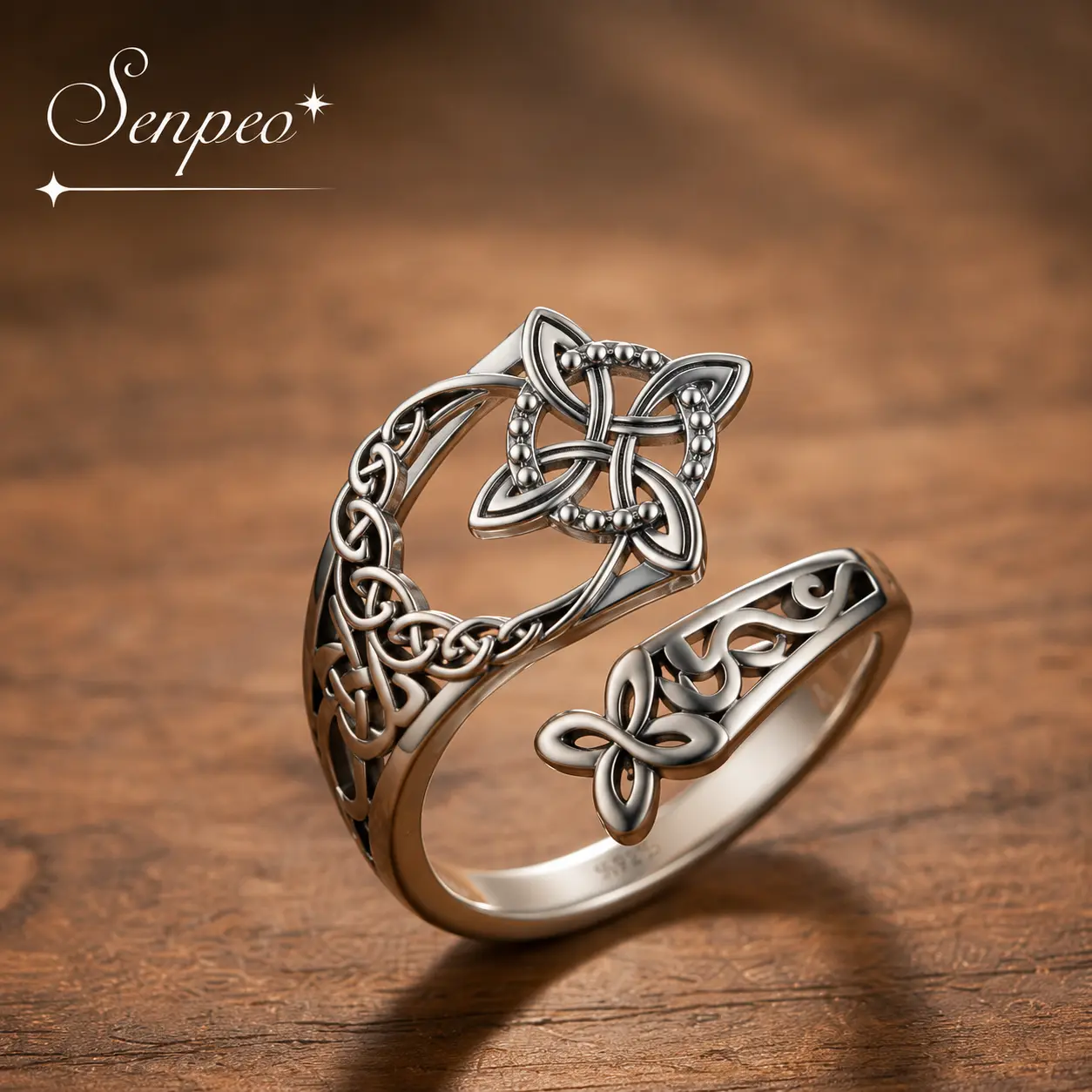 Silver Celtic Knot Ring Witch Knot Ring Nudo de Bruja Plata  Original  Silver Adjustable Witch Knot Rings Open Ring Hecate Ring Pagan Witchtok Protection Witchy Jewelry for Devotion for Ceremony, Gift for Her,Mother's day Gift luck
