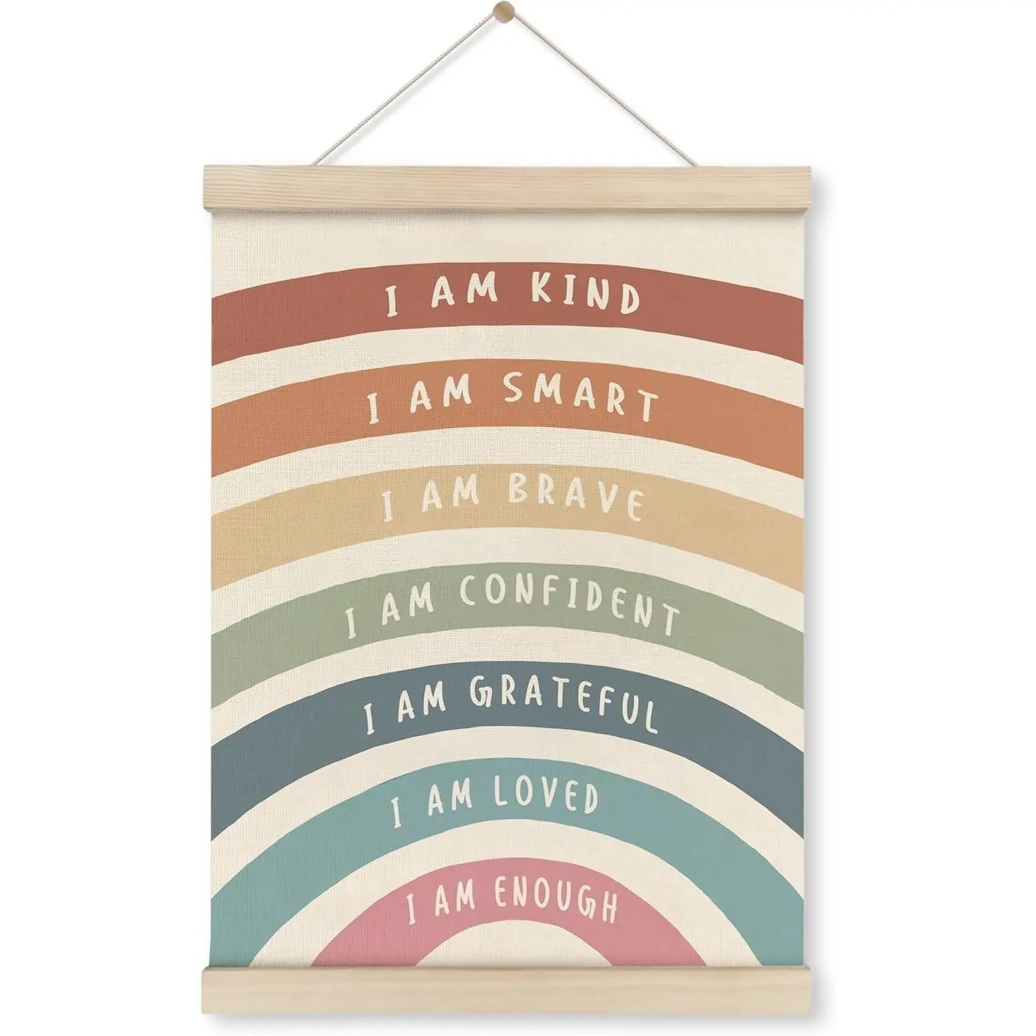 I Am Kind Smart Inspirational Poster Hanger Frame, Boho Rainbow Wall Art with Wooden Frames, Positive Affirmation Hanging Banner Decor for Nursery Toddler Room, Mental Health Decor, 12x16 inch