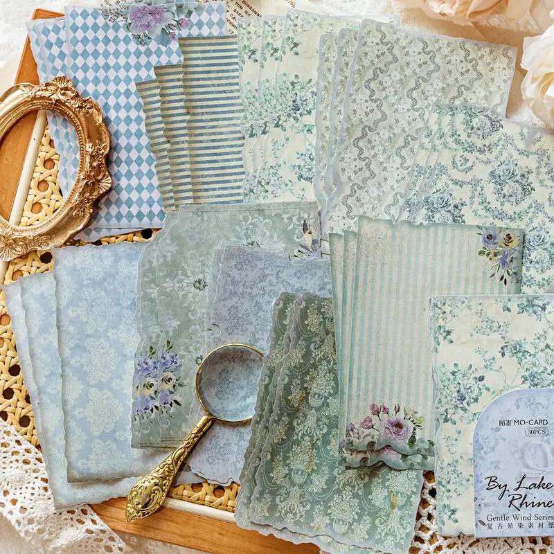 Vintage Dyed Floral Paper, 30 Sheets/pack, Gentle Wind Series, Lightweight Scrapbook Journaling Paper, Handmade Collage Creative Material