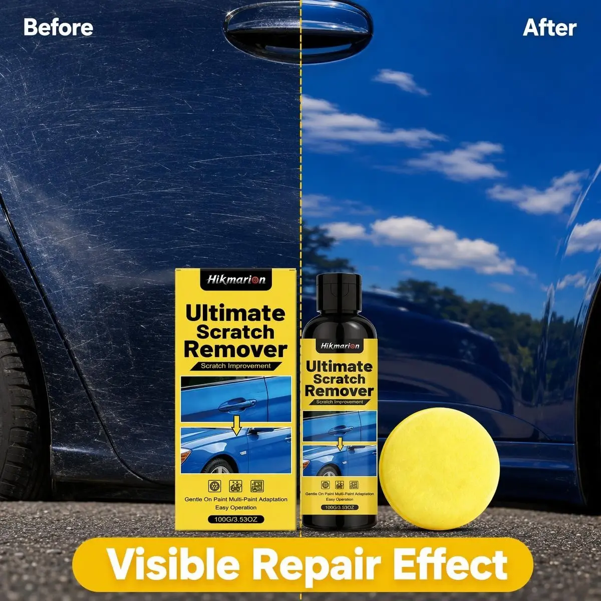 Car Scratch Repair Kit, Universal Paint Polish Wax, Fine Lines Water Stains Oxidation Marks, Home Use Car Care, 100g with Polishing Sponge