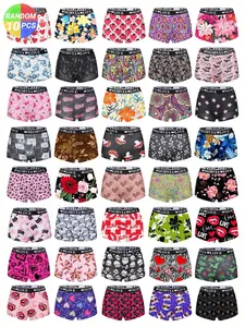 Women's 10-Pack Random Cartoon Printed Daily Casual Elastic Underwear, Soft Comfortable Fitted Panties, Elastic Waistband, All-Season Wear, Random Blind Box Pack, Soft Stretch Underwear