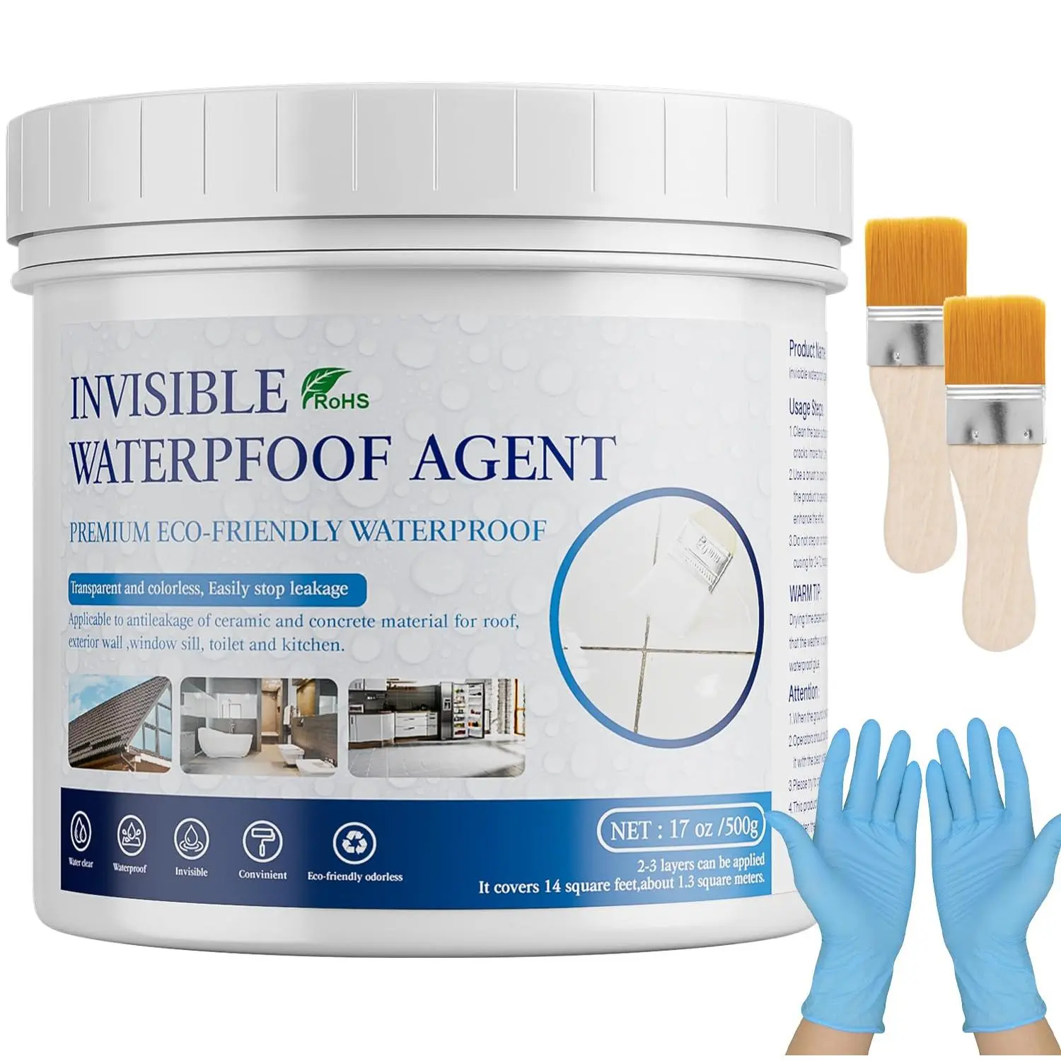 Invisible  Agent 17.6 Oz, Transparent  Coating Adhensive Leak Repairing, Water-Based Clear Liquid Water Proof Sealant