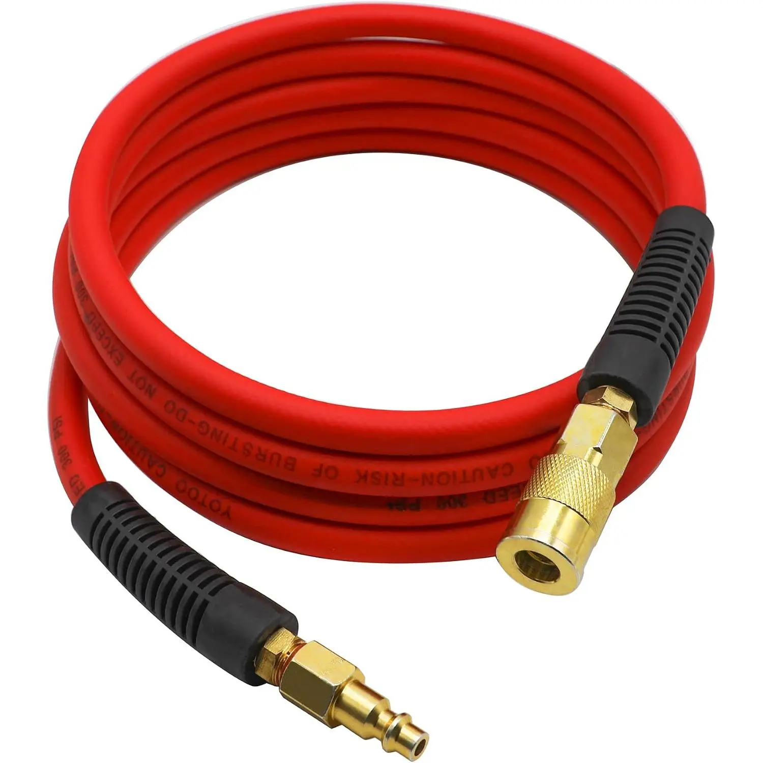 Hybrid Lead-in Air Hose, 1/4-Inch x 10-ft, 300 PSI, Lightweight, Kink-Resistant, Flexible with Bend Restrictors, 1/4" Industrial Quick Couplers & Plug, Red m22-14mm Adapter