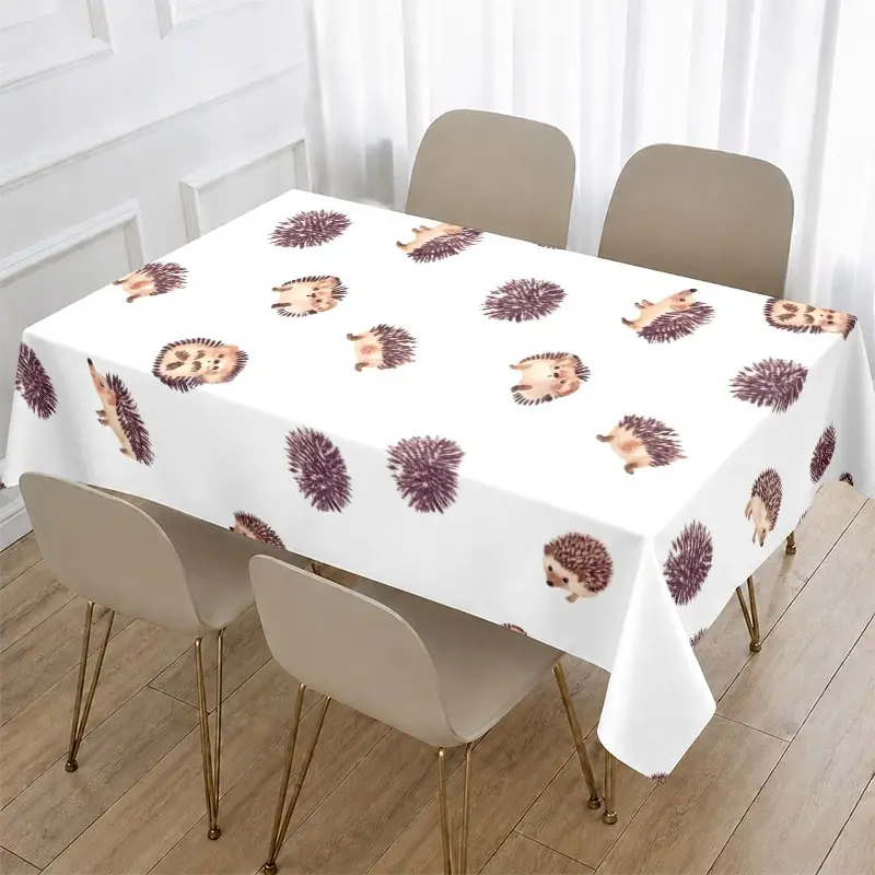 Hedgehog Pattern Tablecloth, Cute Animal Design, Waterproof Heat Resistant Easy Clean, Kitchen Restaurant Decor, Home Dining Essentials