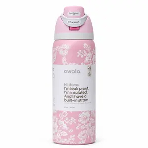 Owala FreeSip 32oz Pink Floral Water Bottle, Leak Proof Insulated Bottle with Built-in Straw for Travel and Gym