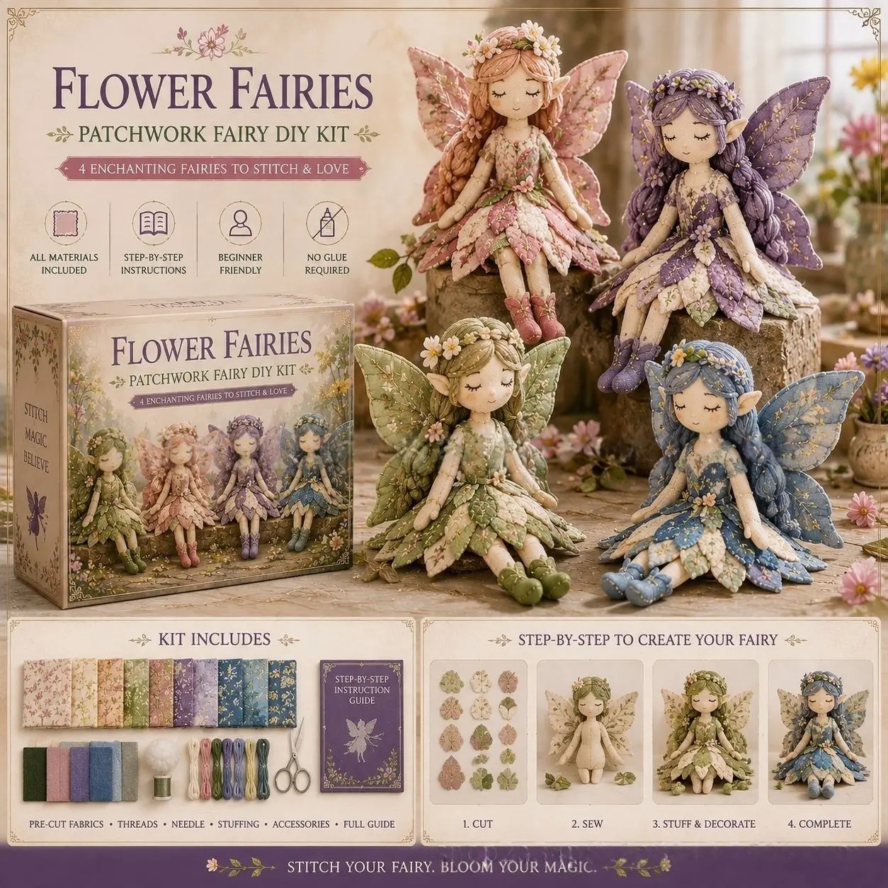 Fairy Patchwork DIY Collection, Creative Gift Set for Birthdays and Holidays, Fairy Series Craft Kit, Party Gift, Unique Handmade Present Idea