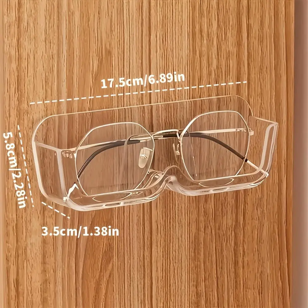 2pcs Awaoko Wall-Mounted Eyeglass Holder & Display Shelf - Transparent Plastic Suitable for Glasses Storage Rack, No Assembly Required, Space-Saving Bathroom Bedside Shelf, for Cabinets, Adhesive/Hook Mount for Fashion Glasses