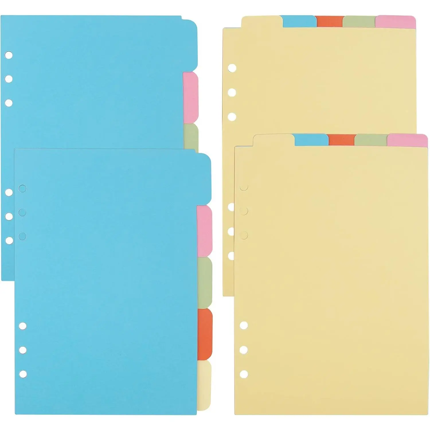 , 2 Sets A5 Vertical Tabs and Horizontal Paper Divider Index Page Tab Cards for 6-Holes Ring Binders Notebooks Travel Diary Journal Planner